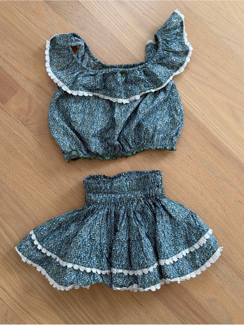 Popie’s Bordeaux Top Skirt Set Size 2-4 Girls Ditsy Floral Print Toddler French